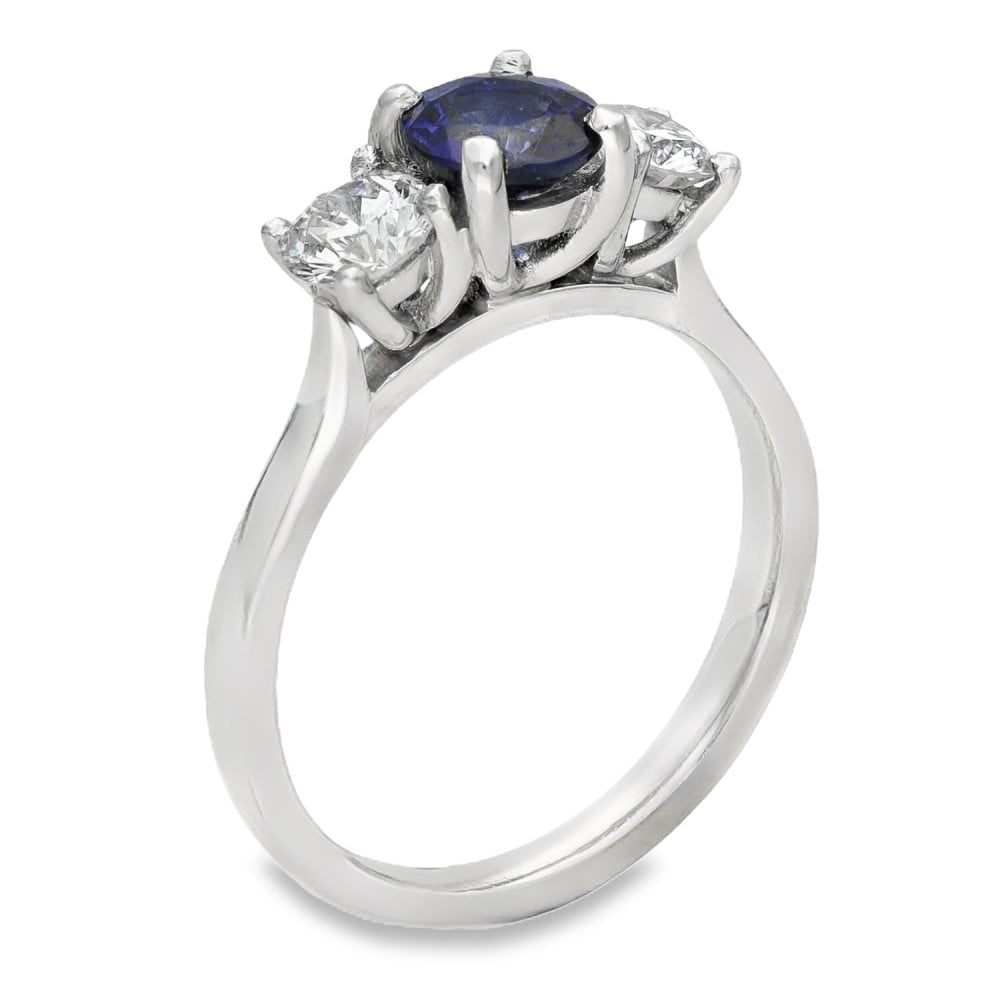 950 Platinum Diamond & Sapphire Trilogy Ring - Size M - 0.68ct