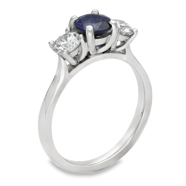 950 Platinum Diamond & Sapphire Trilogy Ring - Size M - 0.68ct