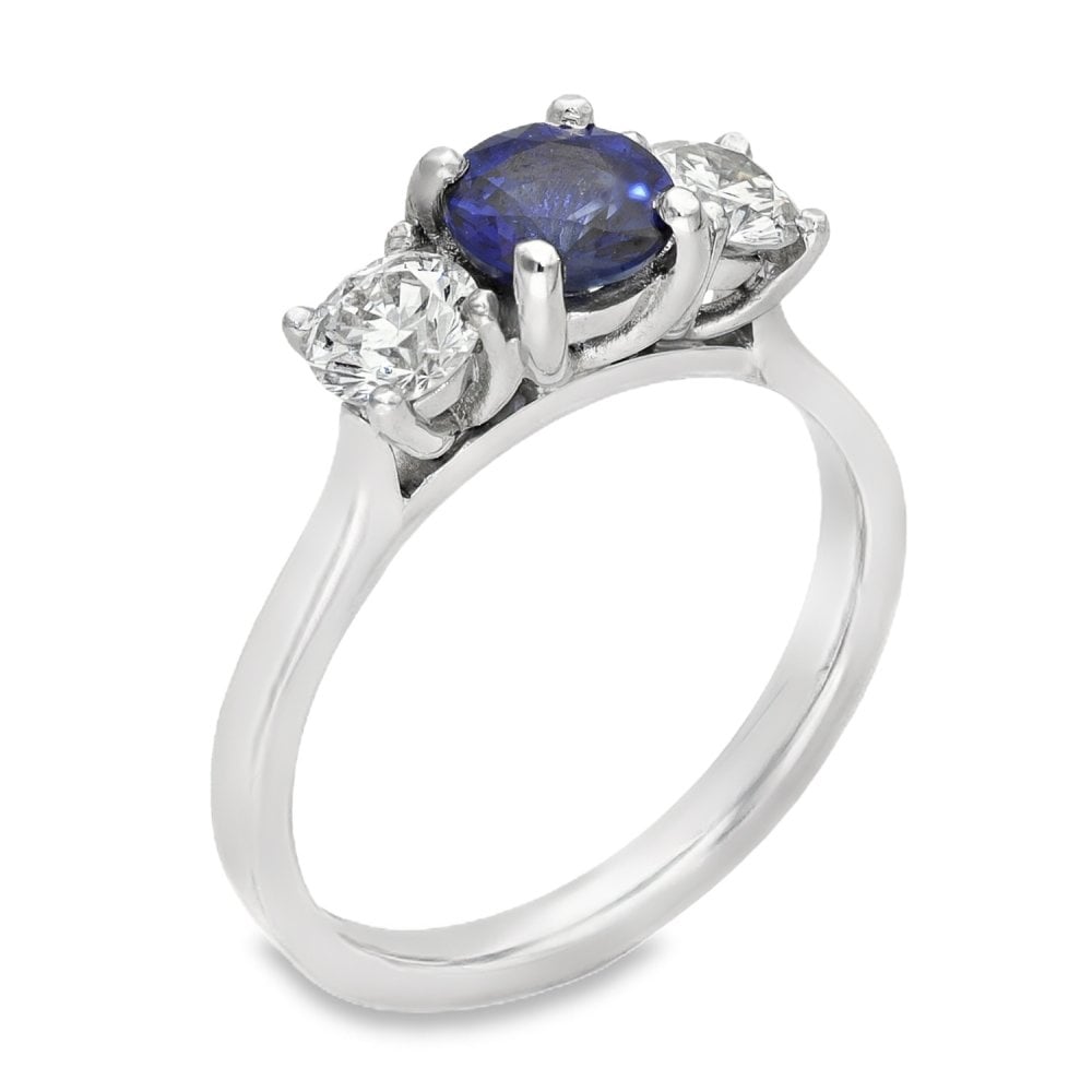 950 Platinum Diamond & Sapphire Trilogy Ring - Size M - 0.68ct