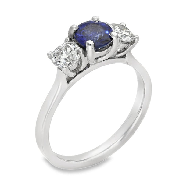 950 Platinum Diamond & Sapphire Trilogy Ring - Size M - 0.68ct