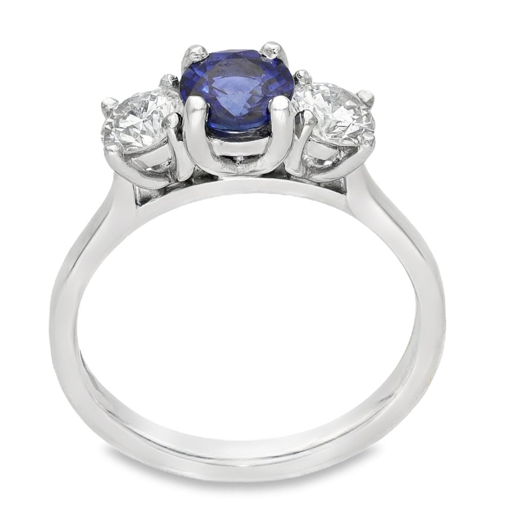 950 Platinum Diamond & Sapphire Trilogy Ring - Size M - 0.68ct