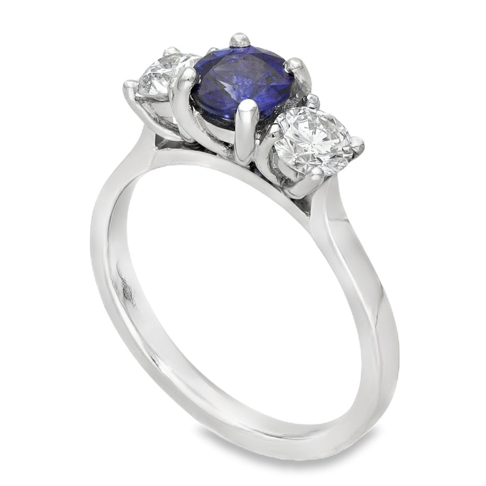 950 Platinum Diamond & Sapphire Trilogy Ring - Size M - 0.68ct