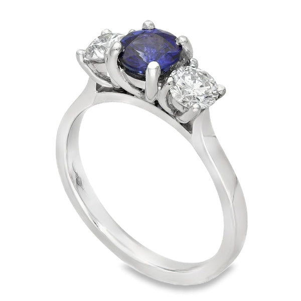 950 Platinum Diamond & Sapphire Trilogy Ring - Size M - 0.68ct