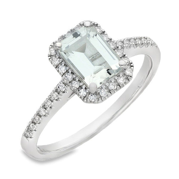 9ct White Gold Aquamarine & Diamond Ring - Size M - 0.13ct