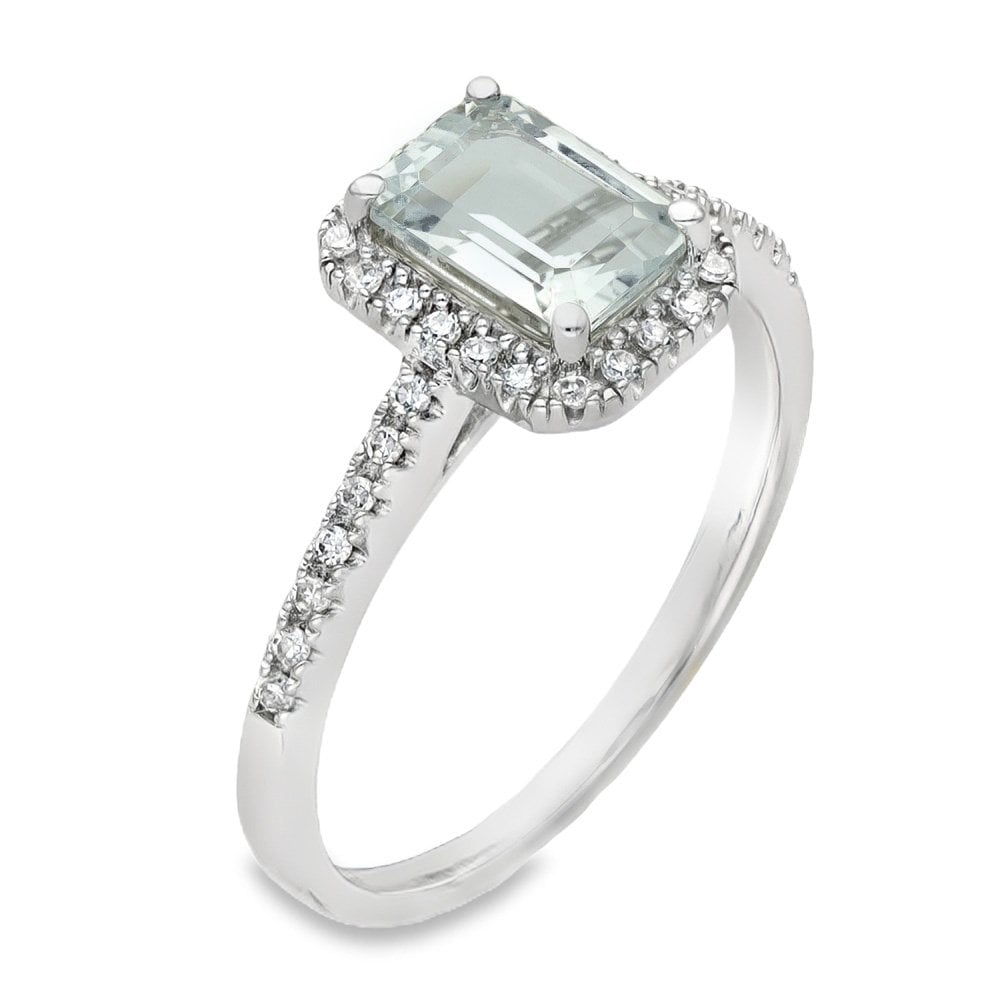 9ct White Gold Aquamarine & Diamond Ring - Size M - 0.13ct