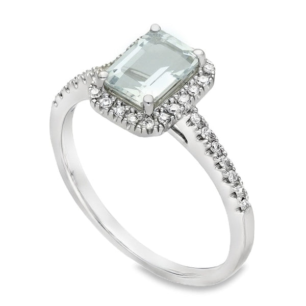 9ct White Gold Aquamarine & Diamond Ring - Size M - 0.13ct