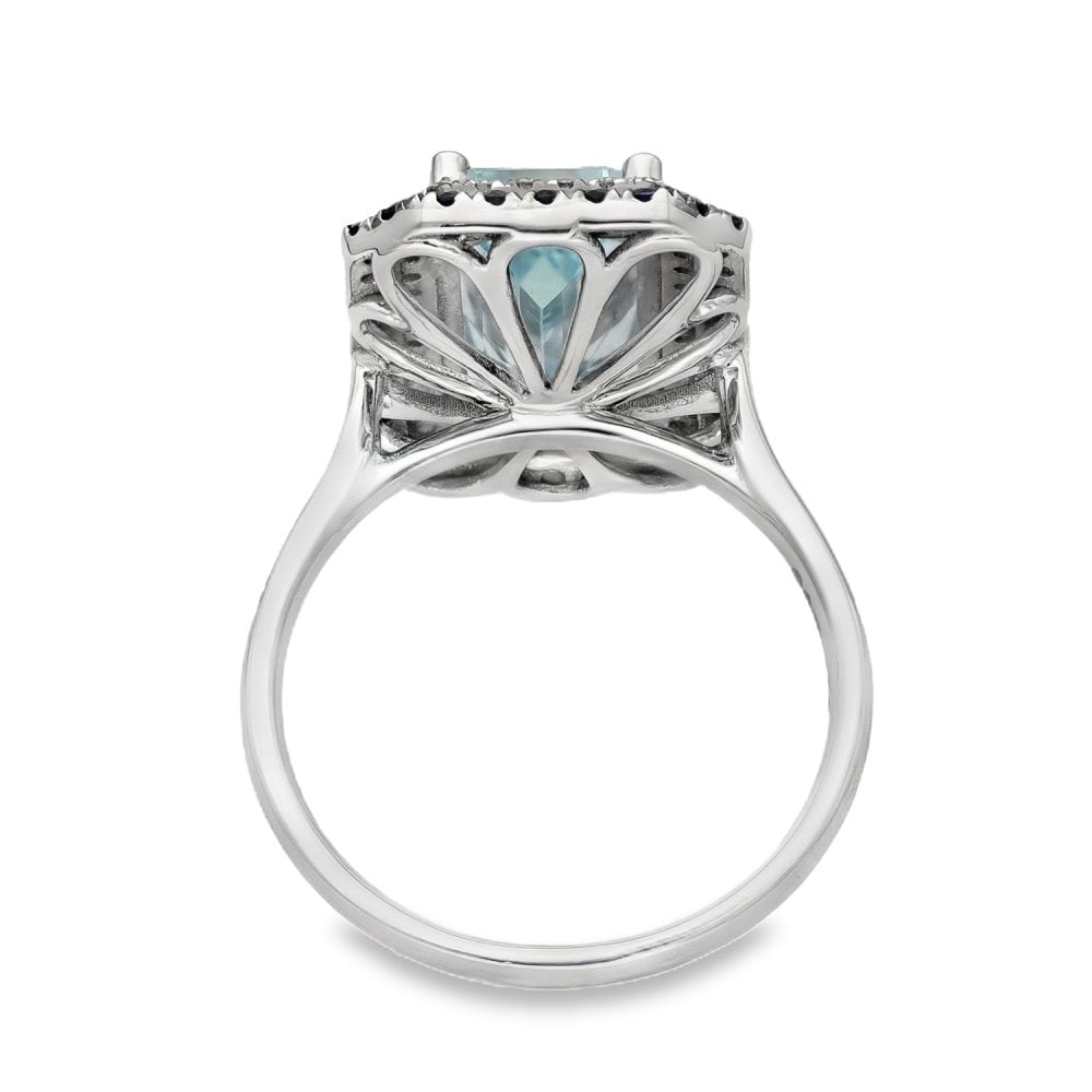 950 Platinum Aquamarine & Sapphire & Diamond Halo Ring - 3.17ct