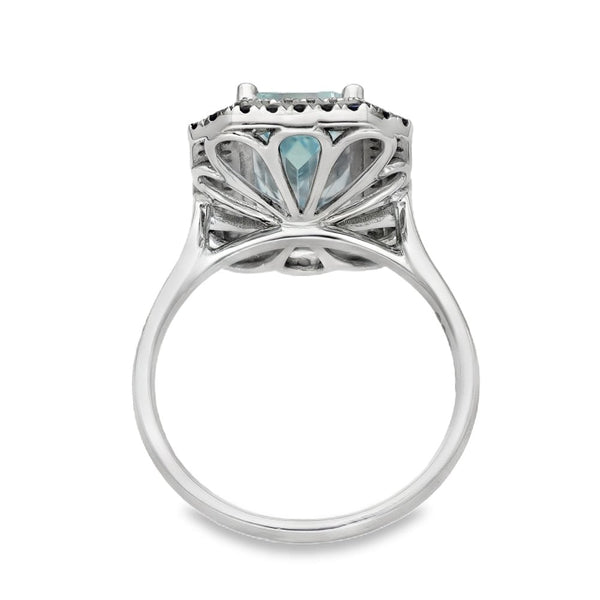 950 Platinum Aquamarine & Sapphire & Diamond Halo Ring - 3.17ct