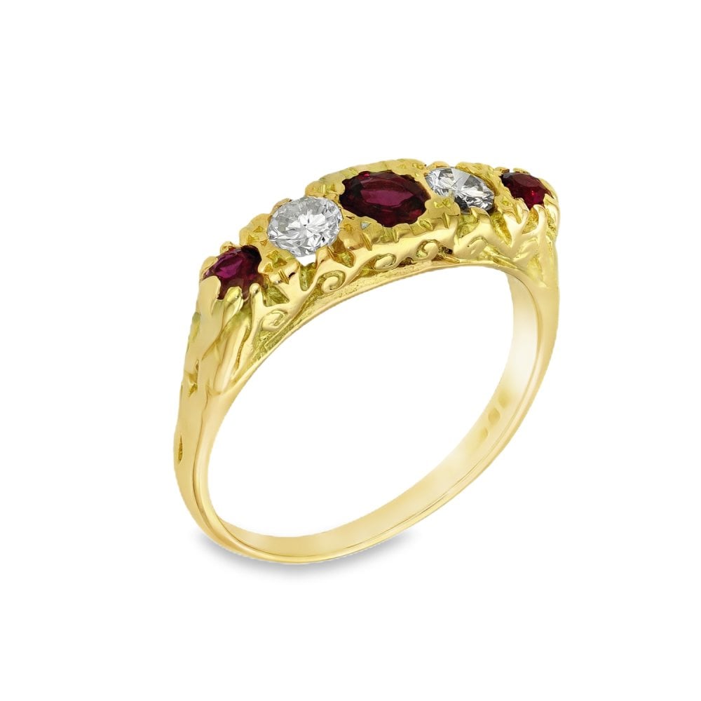 18ct Yellow Gold Ruby & Diamond Ring - Size O - 0.34ct