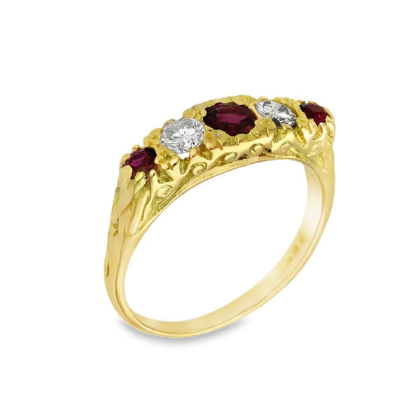 18ct Yellow Gold Ruby & Diamond Ring - Size O - 0.34ct