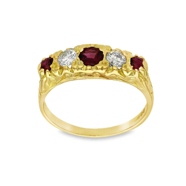 18ct Yellow Gold Ruby & Diamond Ring - Size O - 0.34ct