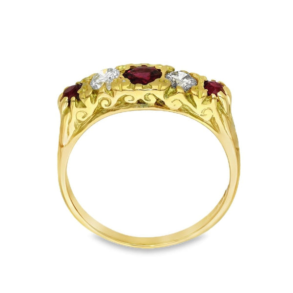 18ct Yellow Gold Ruby & Diamond Ring - Size O - 0.34ct