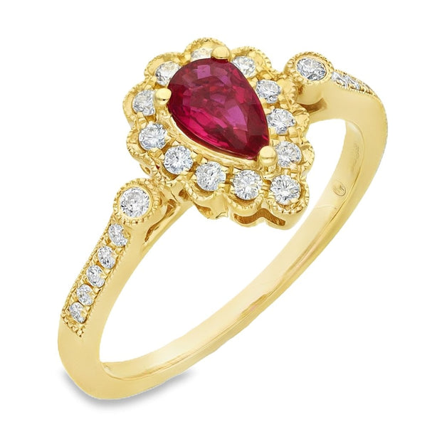 9ct Yellow Gold Ruby & Diamond Cluster Ring - Size M - 0.25ct