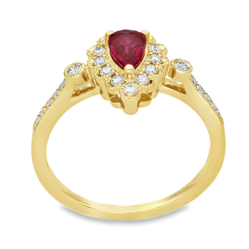 9ct Yellow Gold Ruby & Diamond Cluster Ring - Size M - 0.25ct