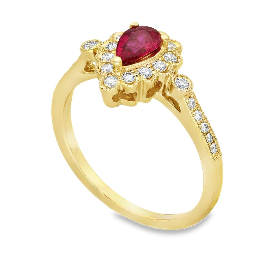 9ct Yellow Gold Ruby & Diamond Cluster Ring - Size M - 0.25ct
