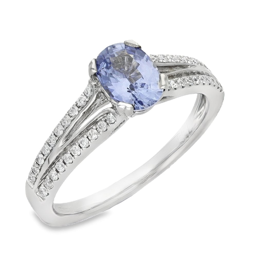 18ct White Gold Ceylon Sapphire & Diamond Ring - Size L - 0.67ct