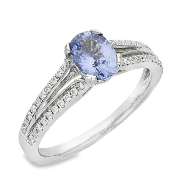 18ct White Gold Ceylon Sapphire & Diamond Ring - Size L - 0.67ct