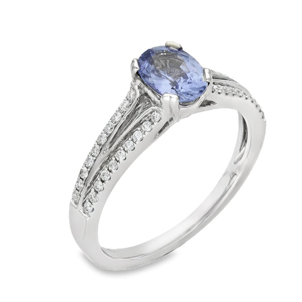 18ct White Gold Ceylon Sapphire & Diamond Ring - Size L - 0.67ct