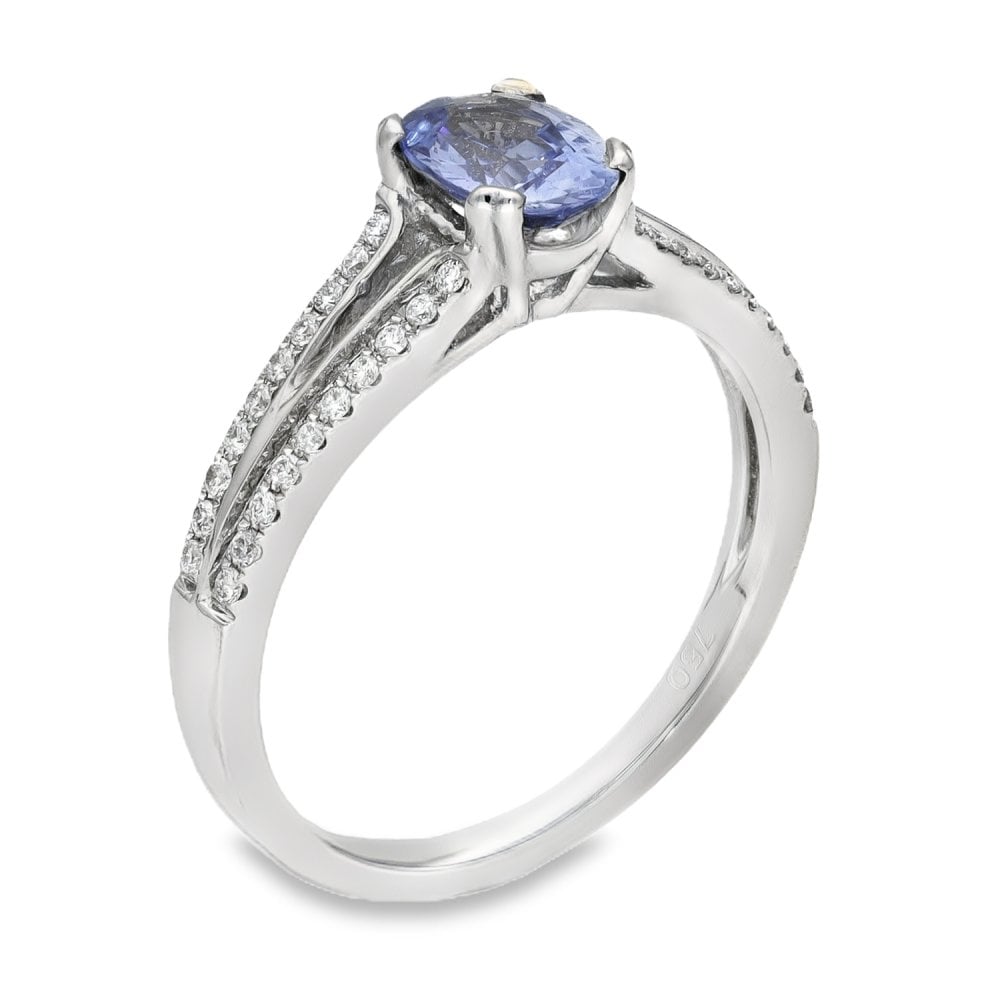 18ct White Gold Ceylon Sapphire & Diamond Ring - Size L - 0.67ct