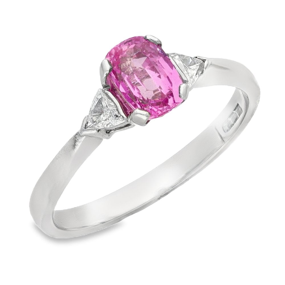 18ct White Gold Pink Sapphire & Diamond Trilogy Ring - 0.24ct