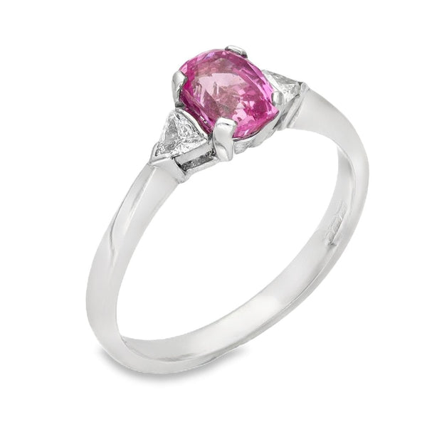 18ct White Gold Pink Sapphire & Diamond Trilogy Ring - 0.24ct