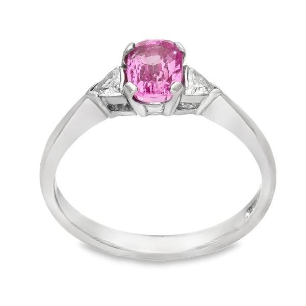 18ct White Gold Pink Sapphire & Diamond Trilogy Ring - 0.24ct