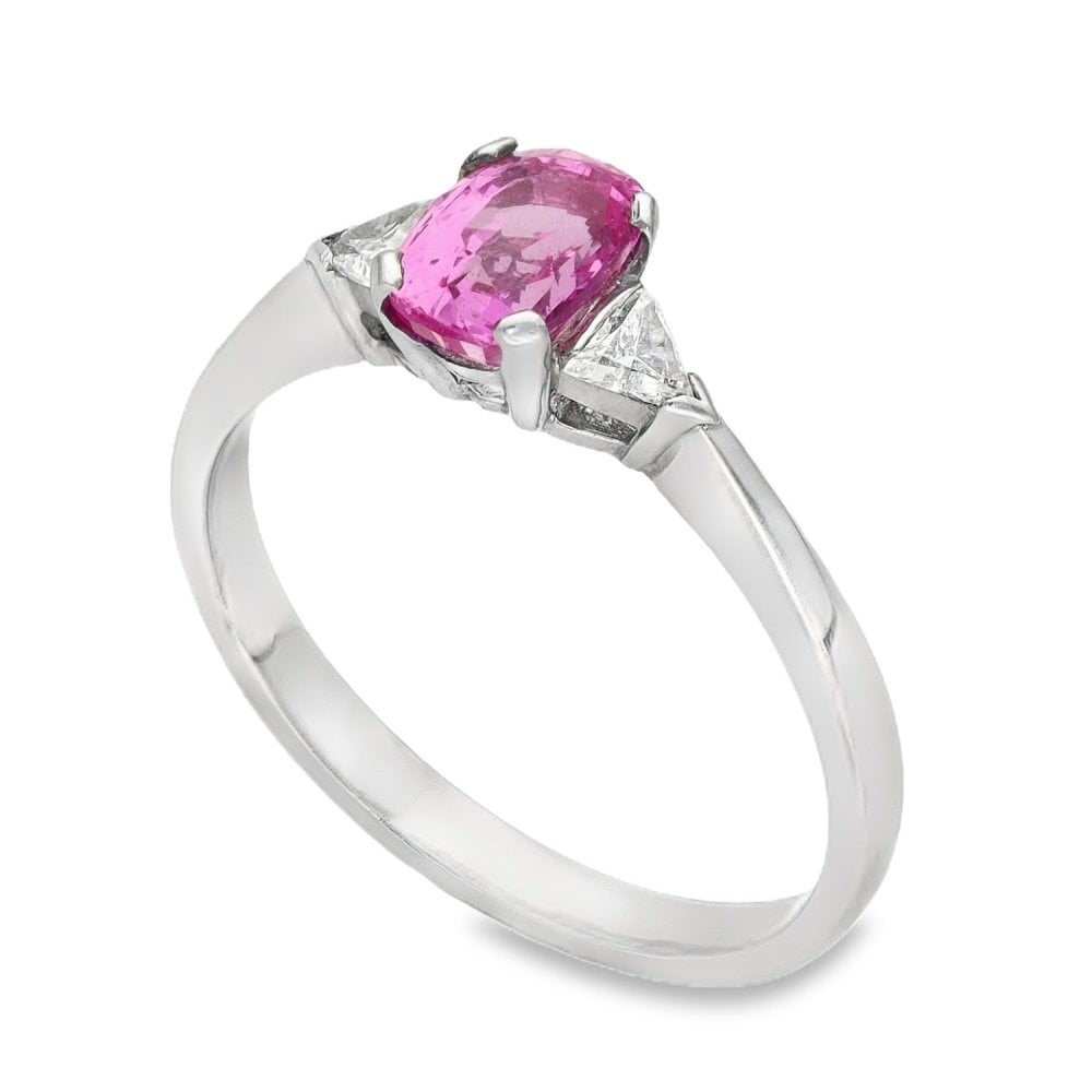 18ct White Gold Pink Sapphire & Diamond Trilogy Ring - 0.24ct