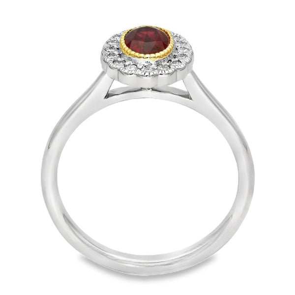 950 Platinum Oval Ruby & Diamond Cluster Ring - Size M - 0.20ct