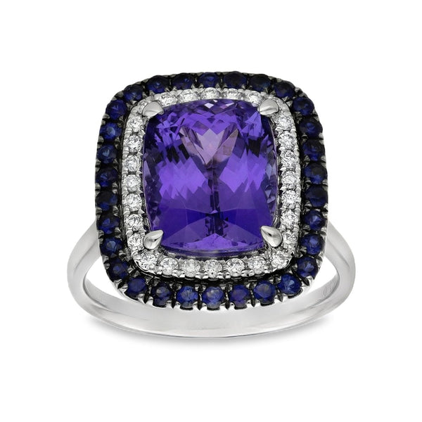 950 Platinum Diamond Set Tanzanite & Sapphire Cluster Ring