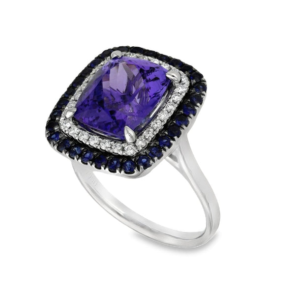 950 Platinum Diamond Set Tanzanite & Sapphire Cluster Ring