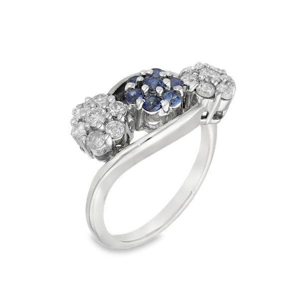 18ct White Gold Diamond & Sapphire Cluster Ring - Size N -0.75ct