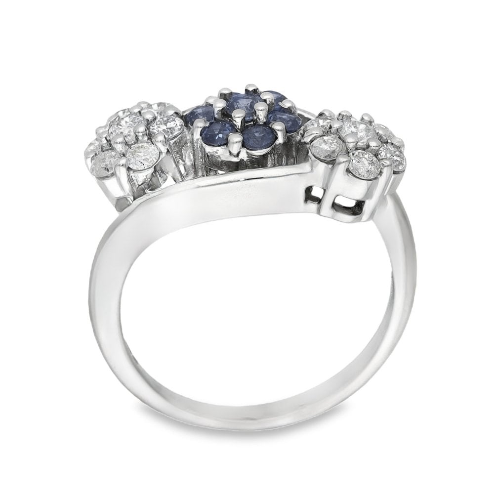 18ct White Gold Diamond & Sapphire Cluster Ring - Size N -0.75ct