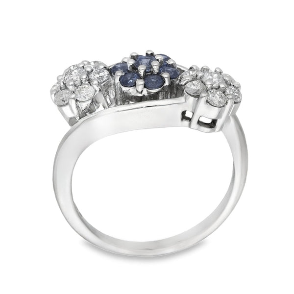 18ct White Gold Diamond & Sapphire Cluster Ring - Size N -0.75ct