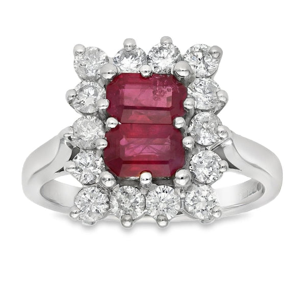 18ct White Gold Ruby & Diamond Cluster Ring - Size N - 1.00ct