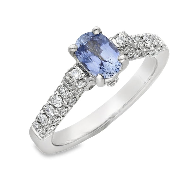 18ct White Gold Ceylon Sapphire & Diamond Ring - Size M - 1.06ct