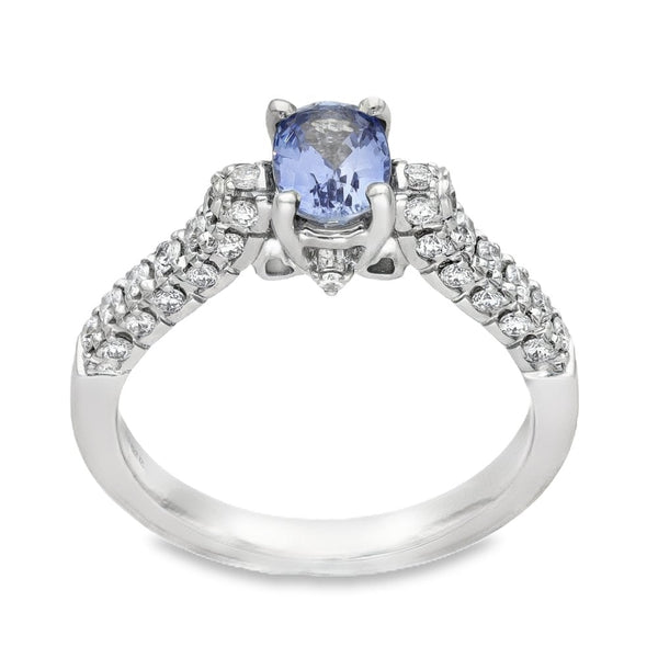 18ct White Gold Ceylon Sapphire & Diamond Ring - Size M - 1.06ct