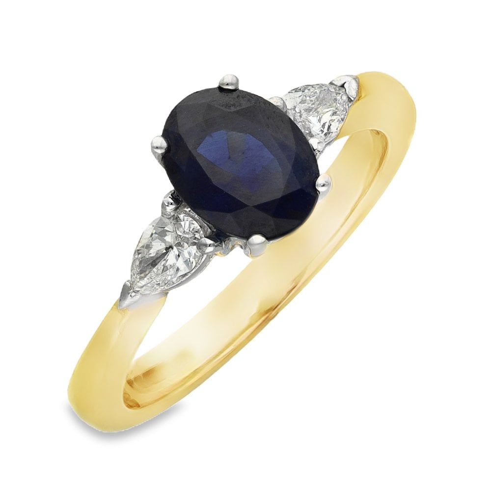 18ct Yellow Gold Diamond & Sapphire Trilogy Ring - 0.30ct
