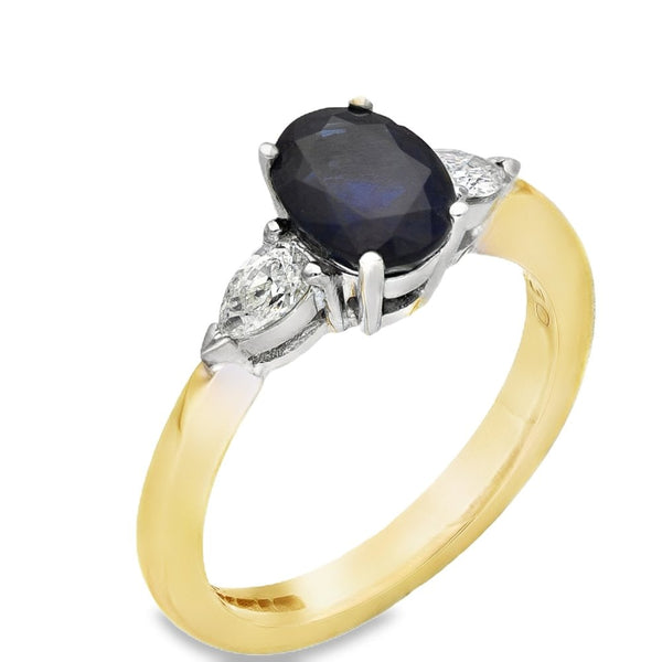 18ct Yellow Gold Diamond & Sapphire Trilogy Ring - 0.30ct