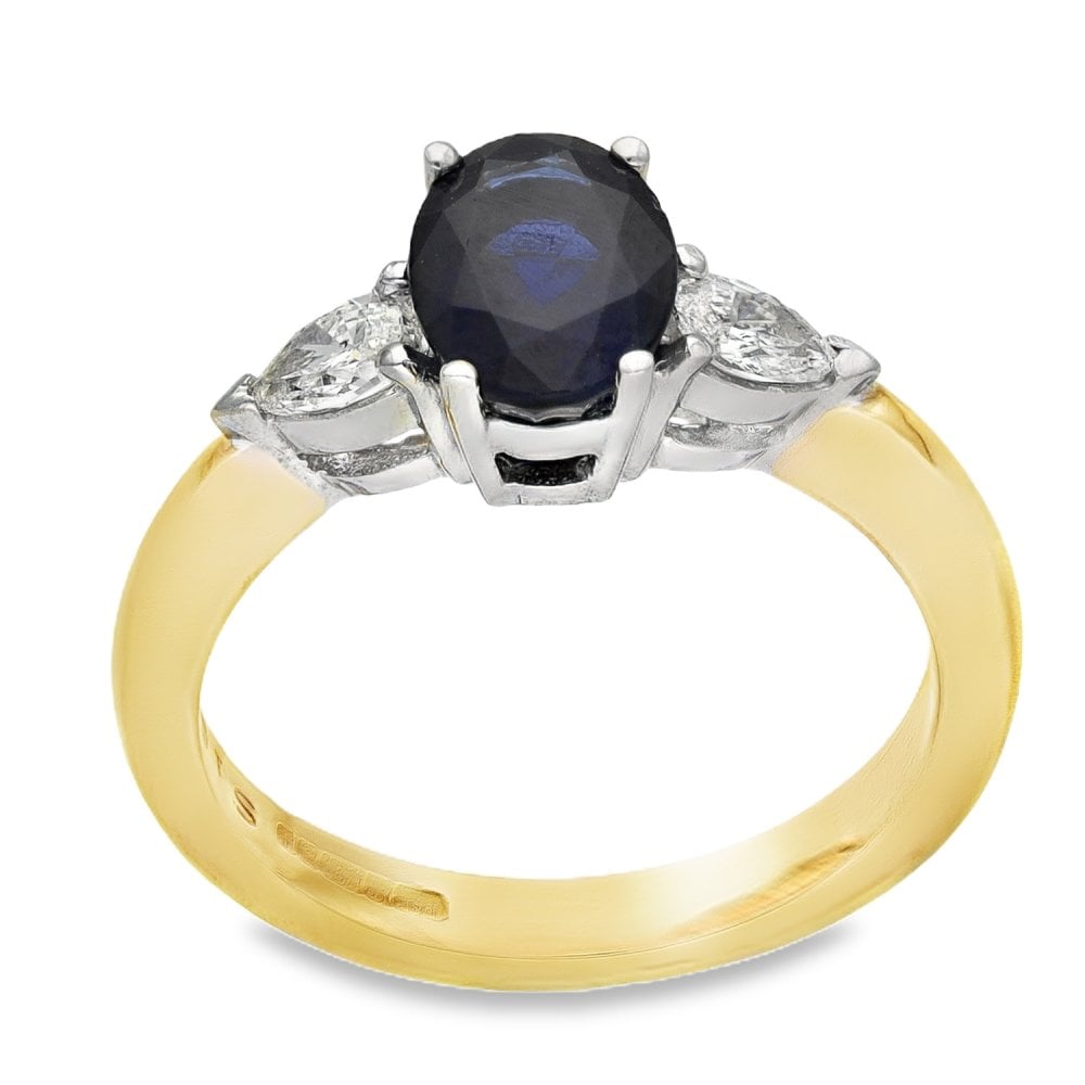 18ct Yellow Gold Diamond & Sapphire Trilogy Ring - 0.30ct