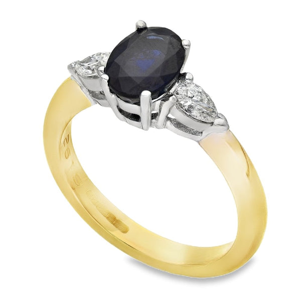 18ct Yellow Gold Diamond & Sapphire Trilogy Ring - 0.30ct
