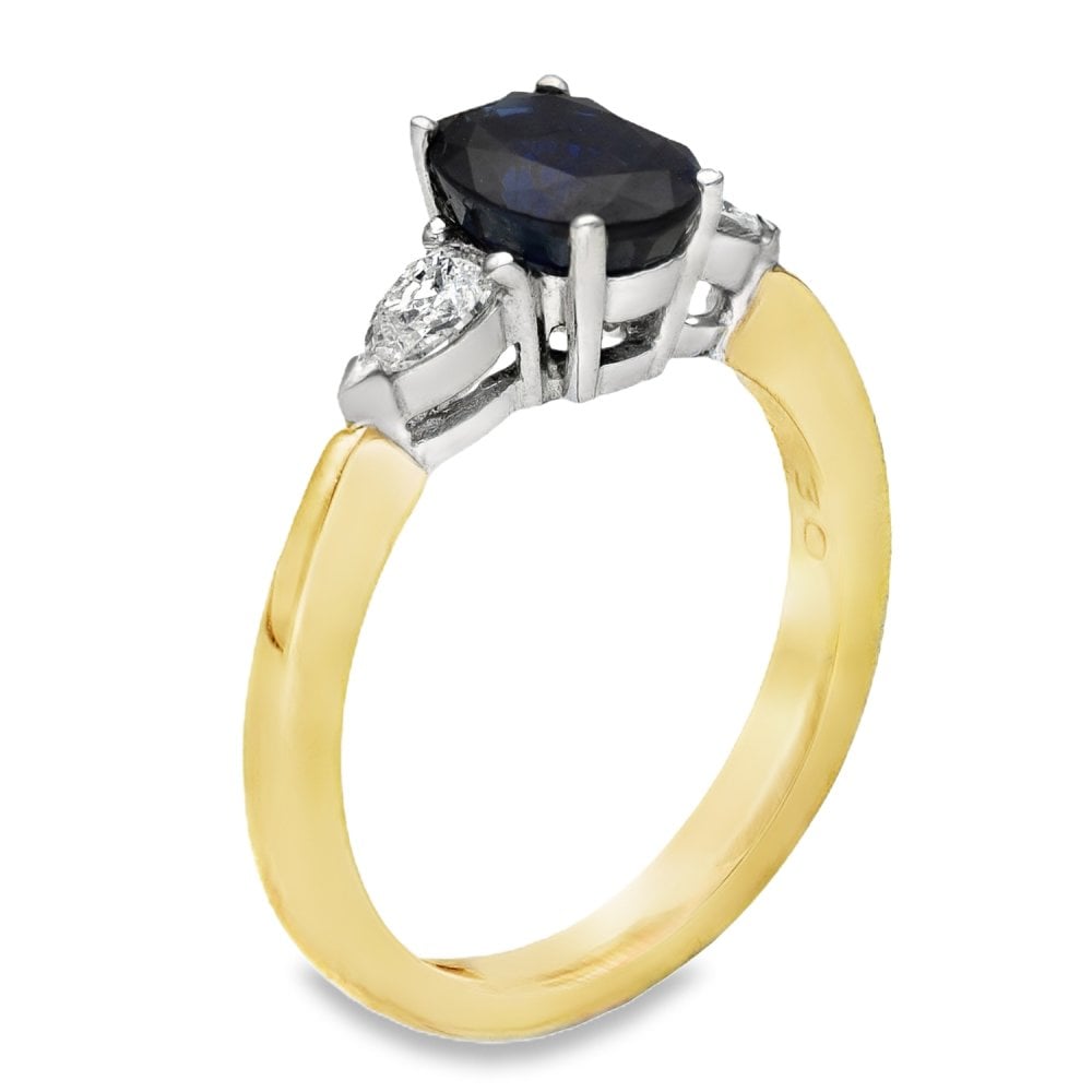 18ct Yellow Gold Diamond & Sapphire Trilogy Ring - 0.30ct