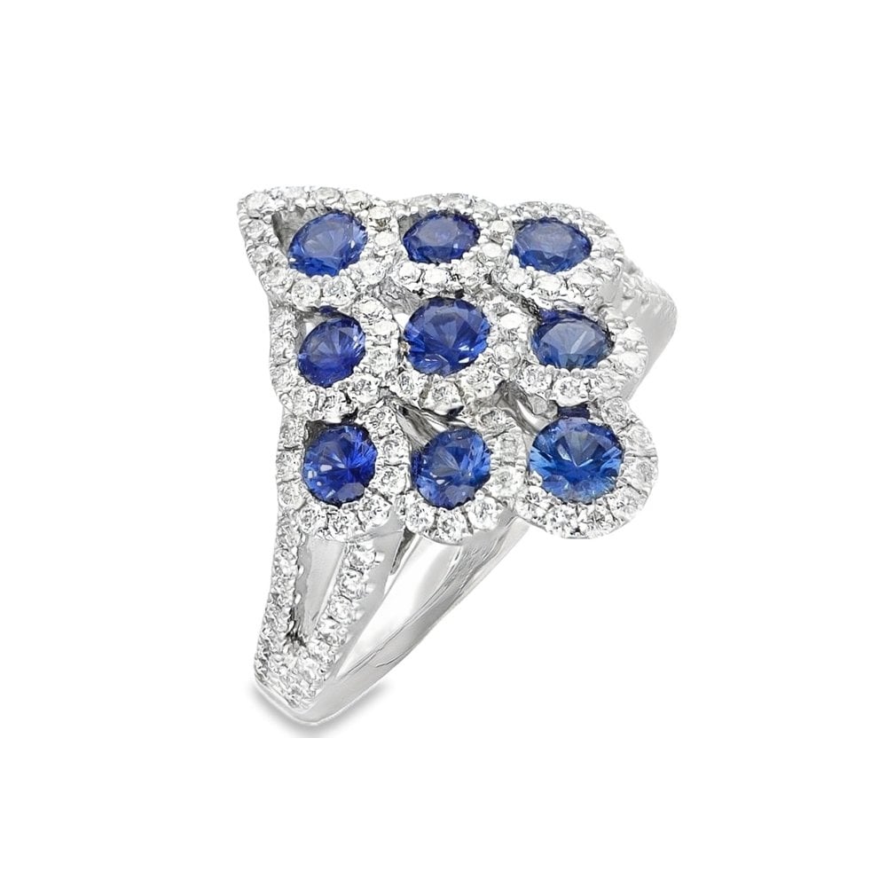 18ct White Gold Sapphire & Diamond Cluster Ring - Size M -1.78ct