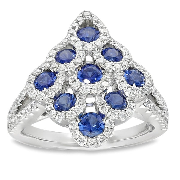 18ct White Gold Sapphire & Diamond Cluster Ring - Size M -1.78ct