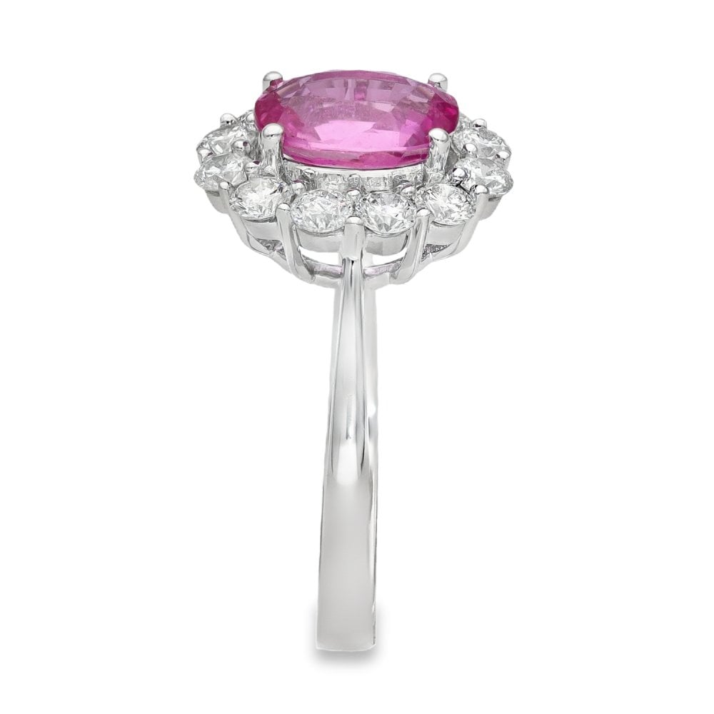 18ct White Gold Diamond & Pink Sapphire Cluster Ring - 2.36ct