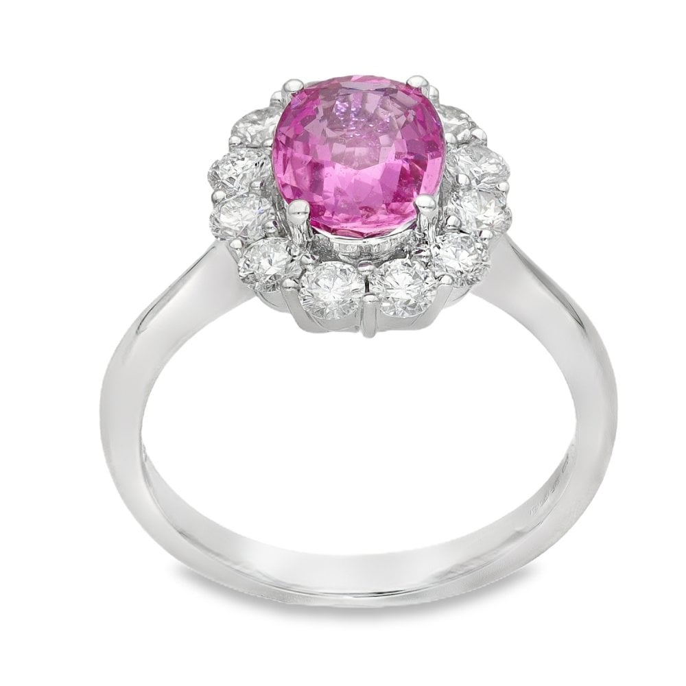 18ct White Gold Diamond & Pink Sapphire Cluster Ring - 2.36ct