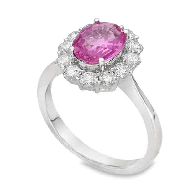 18ct White Gold Diamond & Pink Sapphire Cluster Ring - 2.36ct