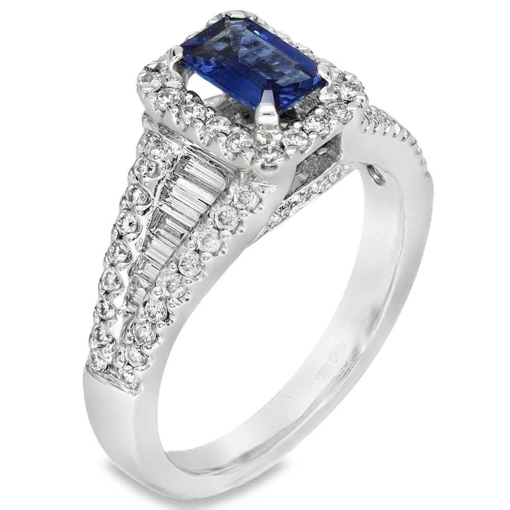18ct White Gold Sapphire & Diamond Ring - Size J - 0.70ct