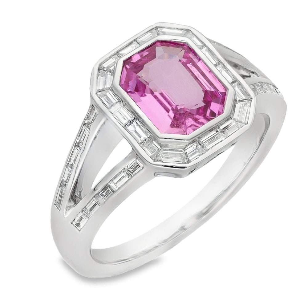 18ct White Gold Pink Sapphire & Diamond Ring - Size M - 1.34ct