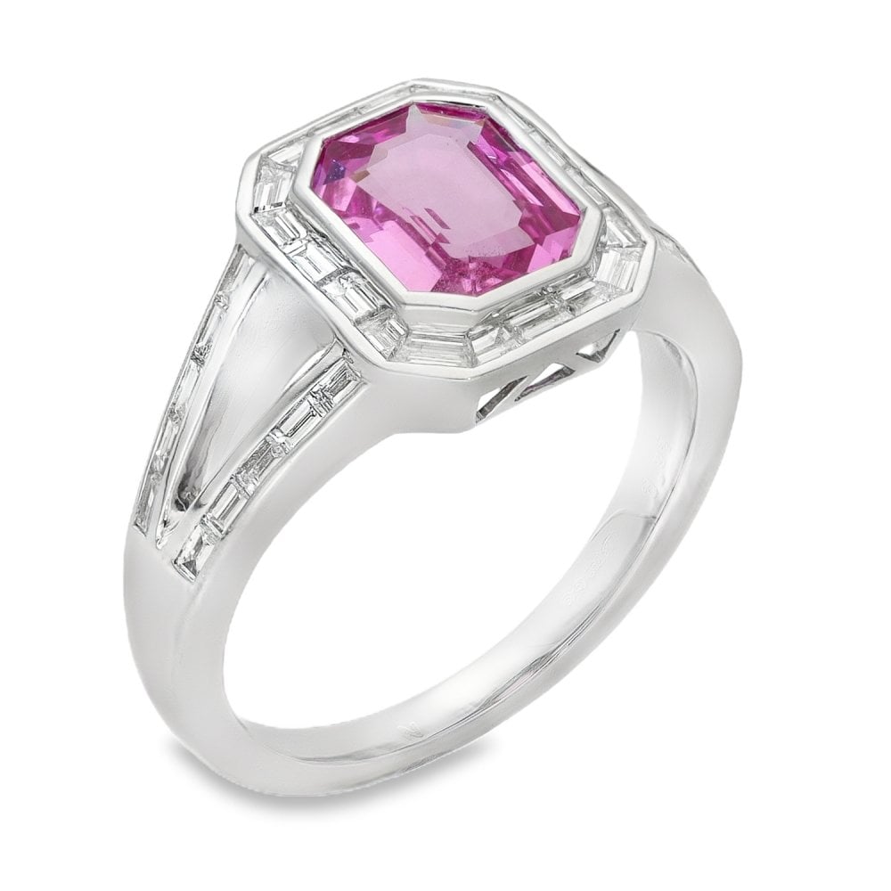 18ct White Gold Pink Sapphire & Diamond Ring - Size M - 1.34ct