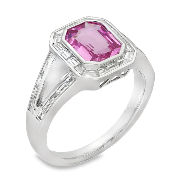 18ct White Gold Pink Sapphire & Diamond Ring - Size M - 1.34ct